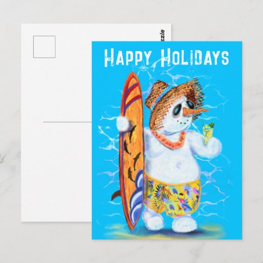 Prettige feestdagen Briefkaart Sneeuwman Surfer Fu (Voorkant / Achterkant)