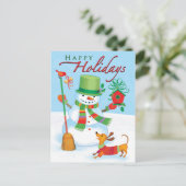 Prettige feestdagen Briefkaart Teckel Snowman (Staand voorkant)