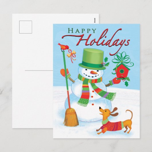 Prettige feestdagen Briefkaart Teckel Snowman (Voorkant / Achterkant)