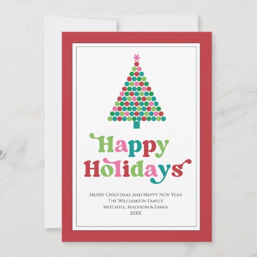 Prettige feestdagen Bright Fun Retro Kerstboom Feestdagenkaart (Voorkant)