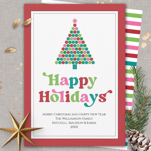 Prettige feestdagen Bright Fun Retro Kerstboom Feestdagenkaart