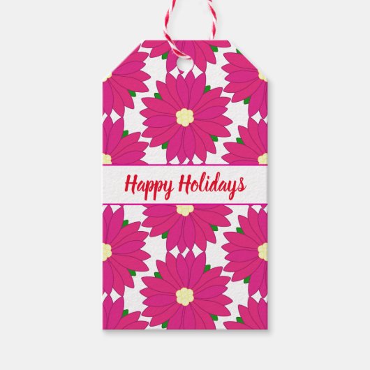 prettige feestdagen Bright roze Poinsettia afdrukk Cadeaulabel (Voorkant)