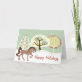 prettige feestdagen Brown Horse Snowy Winter Kerst (Voorkant)