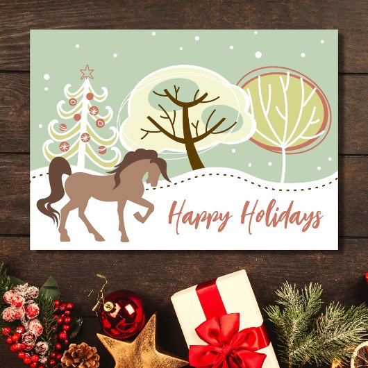 prettige feestdagen Brown Horse Snowy Winter Kerst