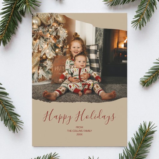 Prettige feestdagen Bruin minimalistisch 2 foto Feestdagenkaart