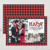 Prettige feestdagen Buffalo Plaid Border 2-Foto Feestdagenkaart (Voorkant / Achterkant)