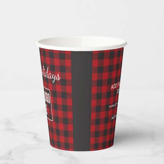 Prettige feestdagen Buffalo Plaid Business Logo Co Papieren Bekers (Links)