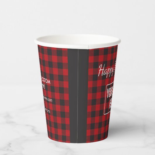 Prettige feestdagen Buffalo Plaid Business Logo Co Papieren Bekers (Rechts)