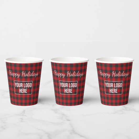 Prettige feestdagen Buffalo Plaid Business Logo Co Papieren Bekers (Multi)