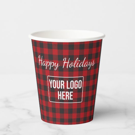 Prettige feestdagen Buffalo Plaid Business Logo Co Papieren Bekers (Voorkant)