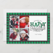 Prettige feestdagen Buffalo Plaid Green 4-fotokaar Feestdagenkaart (Voorkant)