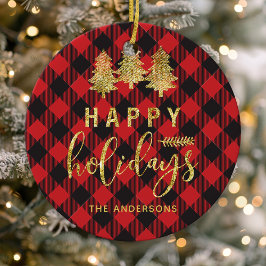 Prettige feestdagen Buffalo Plaid Keramisch Ornament