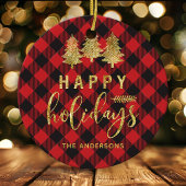 Prettige feestdagen Buffalo Plaid Keramisch Ornament