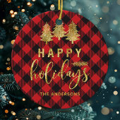 Prettige feestdagen Buffalo Plaid Keramisch Ornament