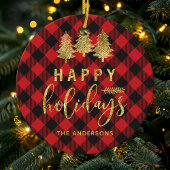 Prettige feestdagen Buffalo Plaid Keramisch Ornament