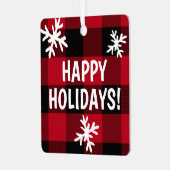 prettige feestdagen Buffalo Plaid Snowflake Metalen Ornament (Voorkant links)