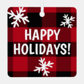 prettige feestdagen Buffalo Plaid Snowflake Metalen Ornament (Achterkant)