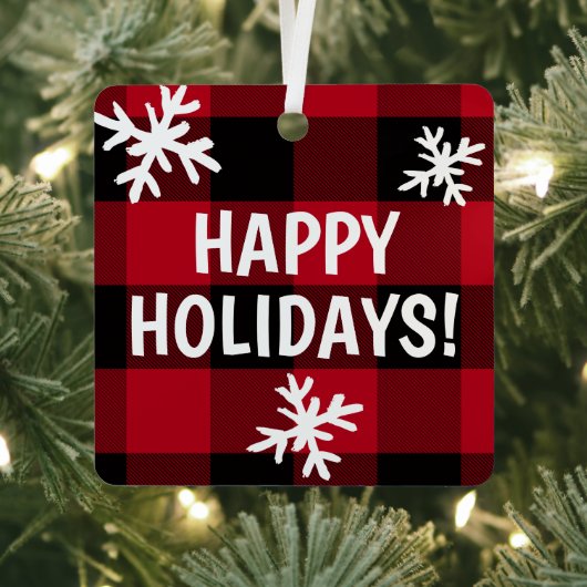 prettige feestdagen Buffalo Plaid Snowflake Metalen Ornament (Insitu)