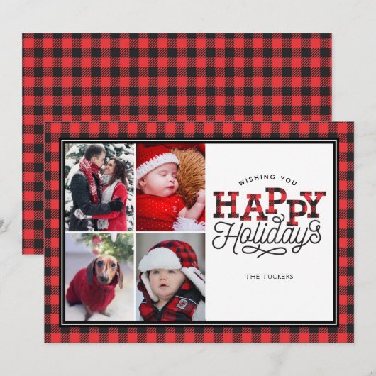 prettige feestdagen Buffalo Play Border 4-Fotokaar Feestdagenkaart (Voorkant / Achterkant)