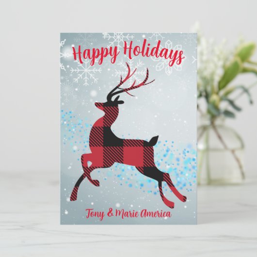 prettige feestdagen Buffalo Plays Reindeer Magic Feestdagenkaart (Staand voorkant)