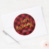 Prettige feestdagen Buffalo Rood Plaid en Gouden F Ronde Sticker (Envelop)