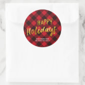 Prettige feestdagen Buffalo Rood Plaid en Gouden F Ronde Sticker (Tas)