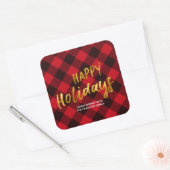Prettige feestdagen Buffalo Rood Plaid en Gouden F Vierkante Sticker (Envelop)