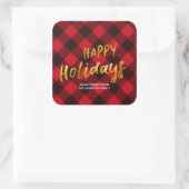 Prettige feestdagen Buffalo Rood Plaid en Gouden F Vierkante Sticker (Tas)