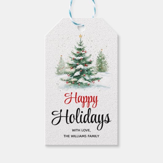 Prettige feestdagen Buiten kerstboom Cadeaulabel (Voorkant)