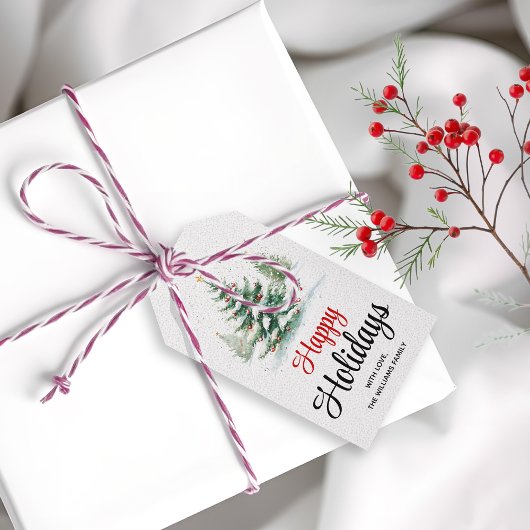 Prettige feestdagen Buiten kerstboom Cadeaulabel