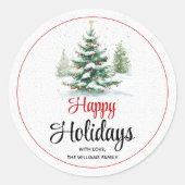 Prettige feestdagen Buiten kerstboom Ronde Sticker (Voorkant)