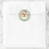 Prettige feestdagen Bulldog Santa Hat Ronde Sticker (Tas)