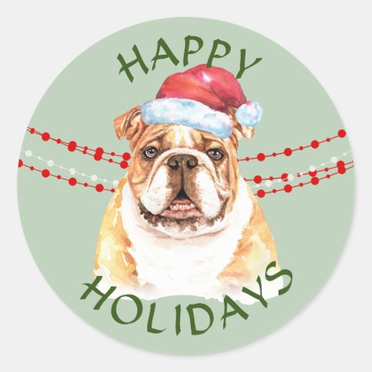 Prettige feestdagen Bulldog Santa Hat Ronde Sticker (Voorkant)