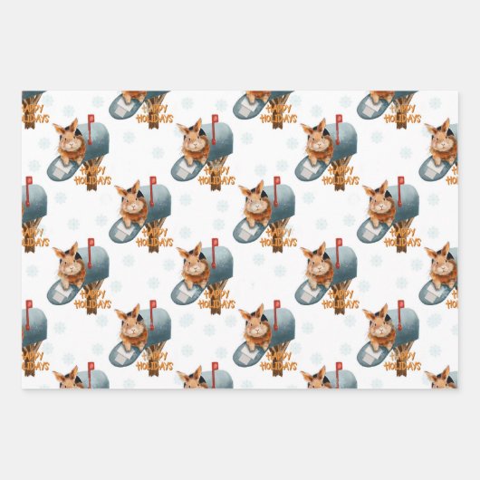 Prettige feestdagen Bunny in een brievenbus Inpakpapier Vel (Voorkant 3)