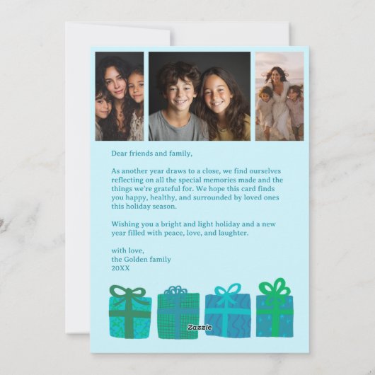 PRETTIGE FEESTDAGEN CADEAUS KERST CUSTOM 3 Foto's Feestdagenkaart (Achterkant)