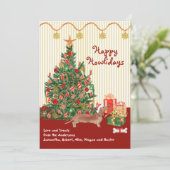 prettige feestdagen Cadeaus van bruine Dachshund (Staand voorkant)