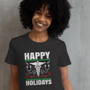 prettige feestdagen Caduceus Medical Theme Kerstmi T-shirt