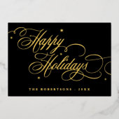 Prettige feestdagen Calligrafie Foto Familienaam k Folie Uitnodiging (Voorkant)