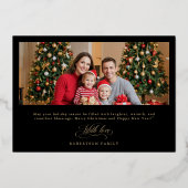 Prettige feestdagen Calligrafie Foto Familienaam k Folie Uitnodiging (Achterkant)