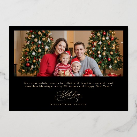 Prettige feestdagen Calligrafie Foto Familienaam k Folie Uitnodiging (Achterkant)