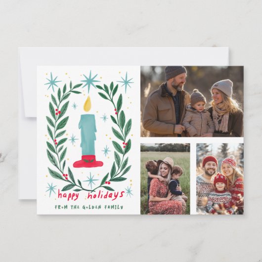 Prettige feestdagen Candle Hand getrokken CUSTOM 3 Kaart (Voorkant)