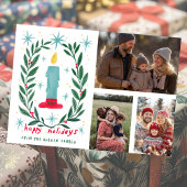 Prettige feestdagen Candle Hand getrokken CUSTOM 3 Kaart