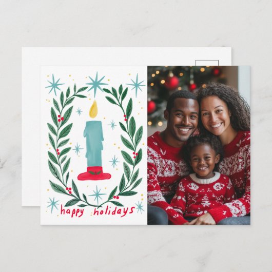 Prettige feestdagen Candle Hand getrokken CUSTOM F (Voorkant / Achterkant)