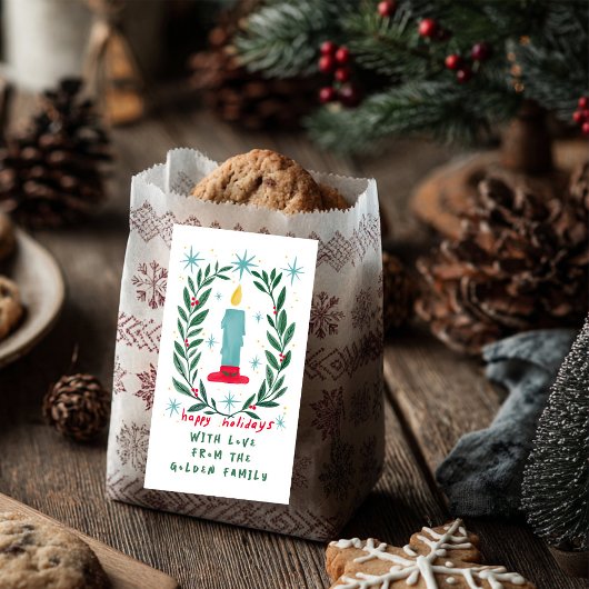 Prettige feestdagen Candle Hand getrokken CUSTOM G Etiket