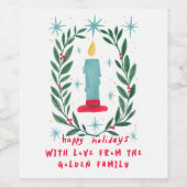 Prettige feestdagen Candle Hand getrokken CUSTOM G Wijn Etiket (Enkel label)