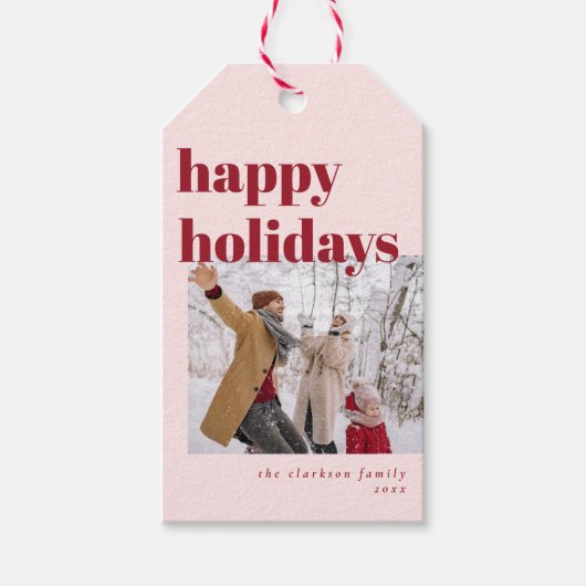 Prettige feestdagen Candy Cane Foto Cadeaulabel (Voorkant)