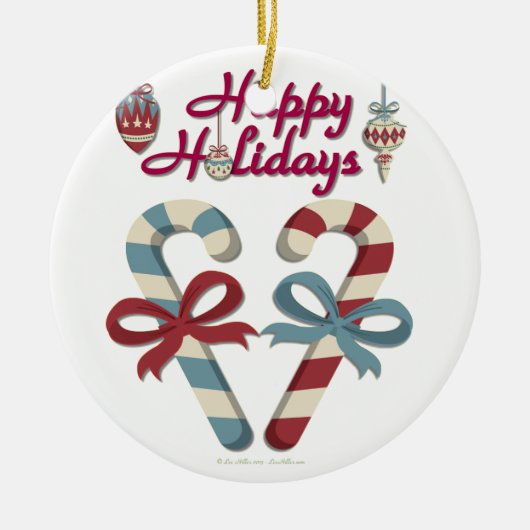 prettige feestdagen Candy Cane Heart Keramisch Ornament (Voorkant)