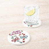 prettige feestdagen Candy Cane Heart Zandsteen Onderzetter (Zijkant)