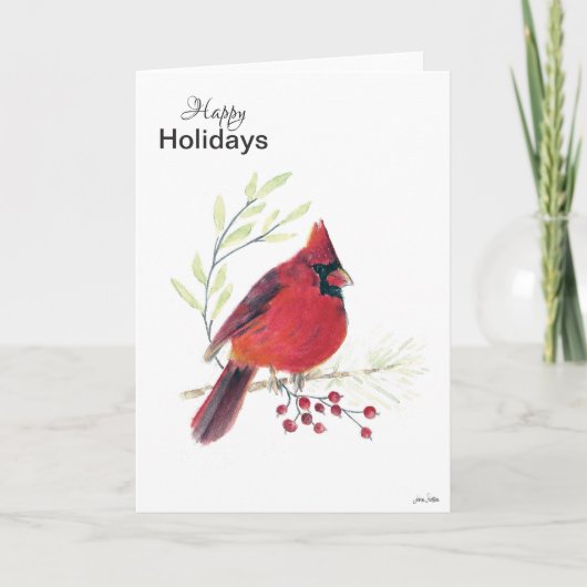 prettige feestdagen Cardinaal Berries Holiday Card Kaart (Voorkant)