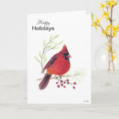 prettige feestdagen Cardinaal Berries Holiday Card Kaart (Gele Bloem)